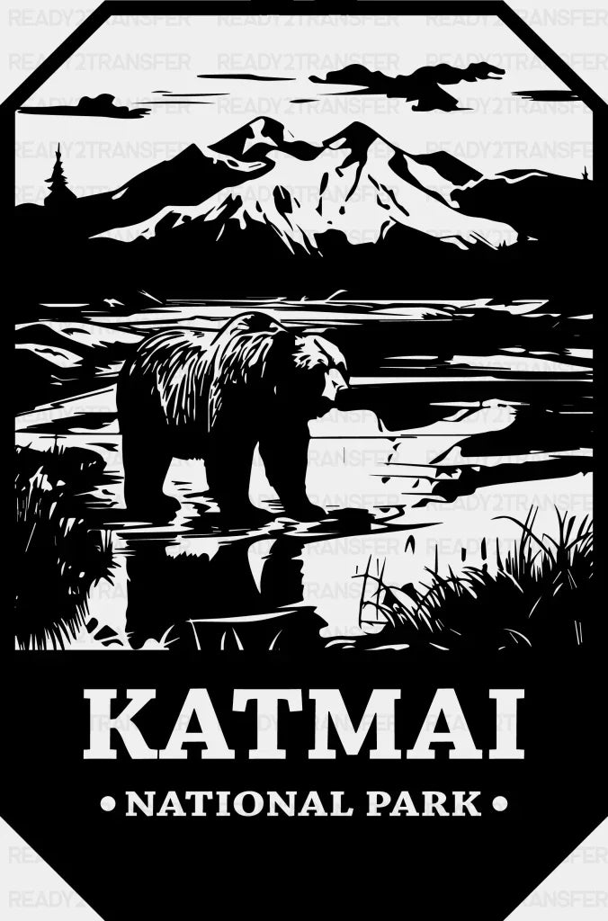 Katmai National Park Design - National Parks DTF Transfers ready2transfer Black