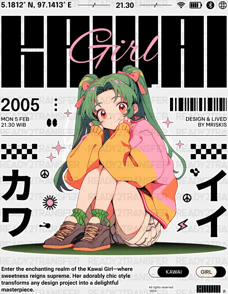 Kawai Girl - Anime Dtf Heat Transfer Adult Unisex S & M (10’’) / Light Color Design (See Imaging)