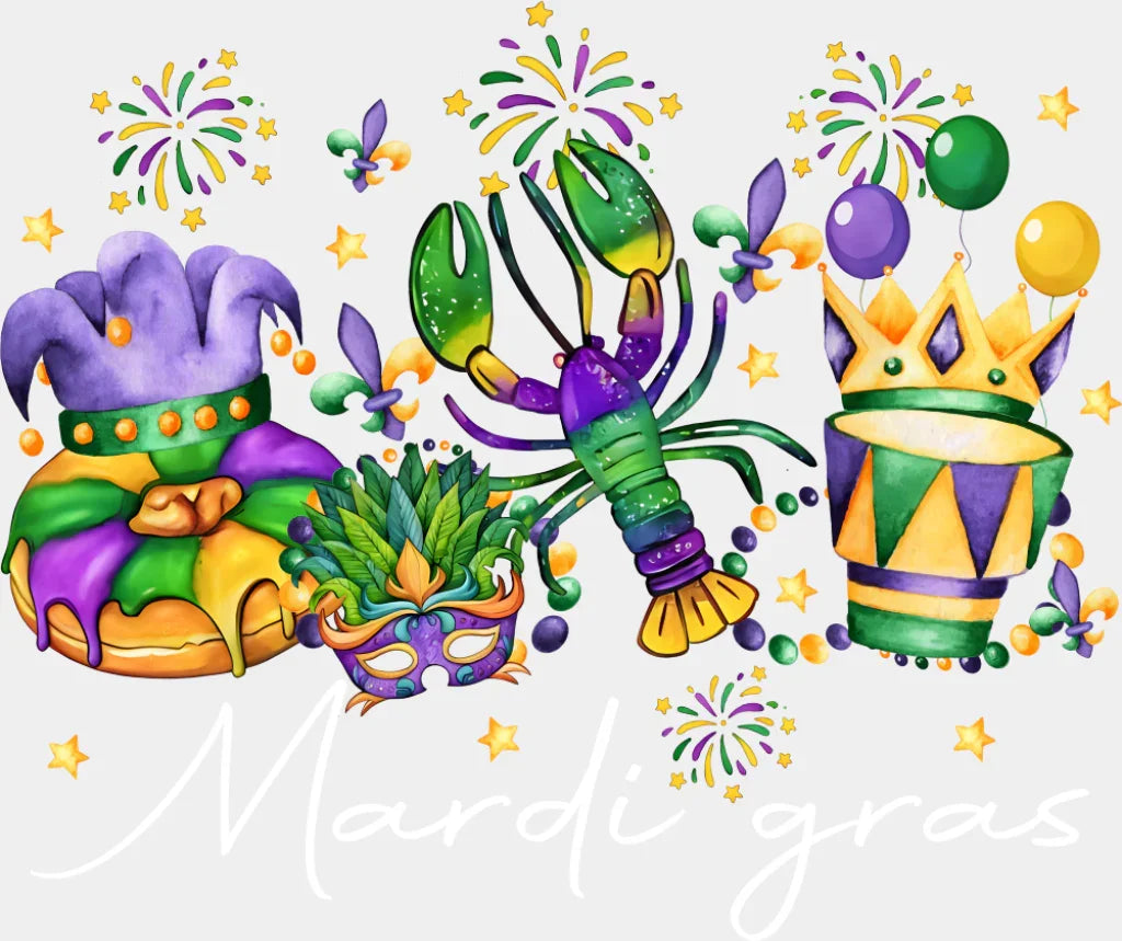 King Cake Mask Lobster - Mardi Gras DTF Transfer Adult Unisex - S & M (10’’) / Light Color Design (See Imaging)