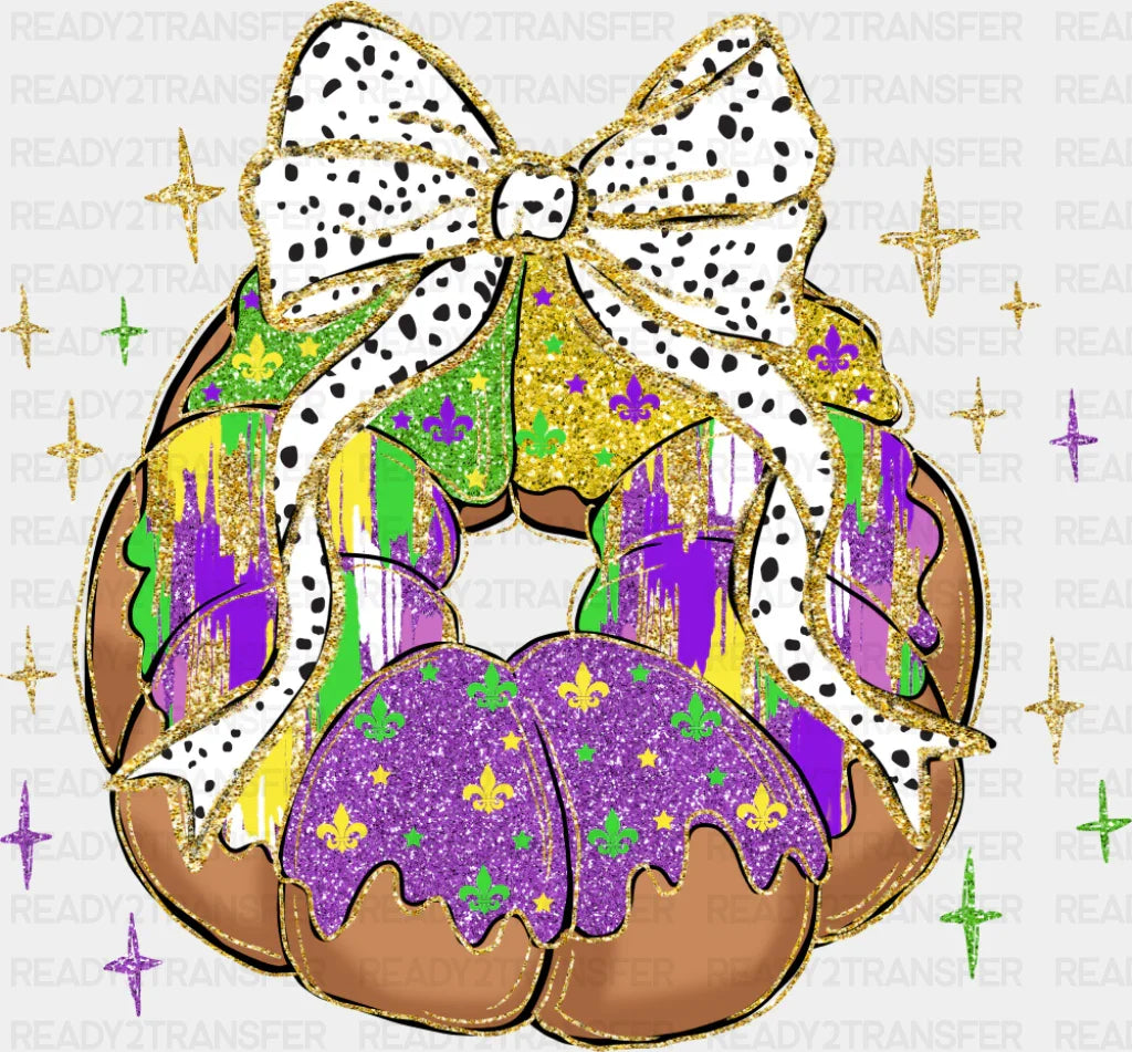 King Cake Ribbon - Mardi Gras DTF Transfer Adult Unisex - S & M (10’’) / Dark Color Design (See Imaging)