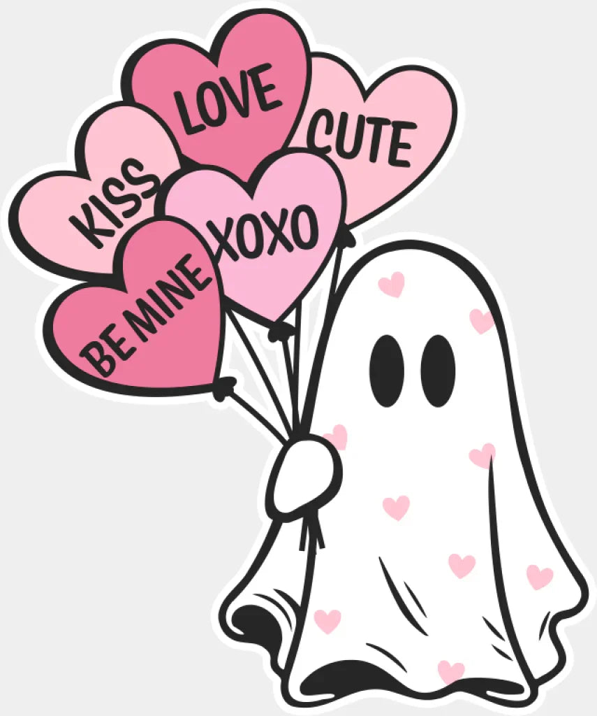 Kiss Love Be Mine Ghost - Valentine’s Day DTF Transfer Adult Unisex - S & M (10’’) / Light Color Design (See Imaging)