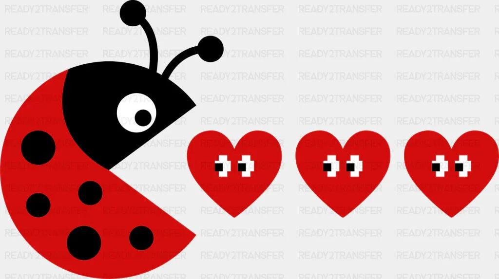 Ladybug Pacman Design - Valentine’s Day DTF Transfer Adult Unisex - S & M (10’’) / Dark Color Design (See Imaging)