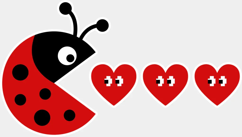 Ladybug Pacman Design - Valentine’s Day DTF Transfer Adult Unisex - S & M (10’’) / Light Color Design (See Imaging)