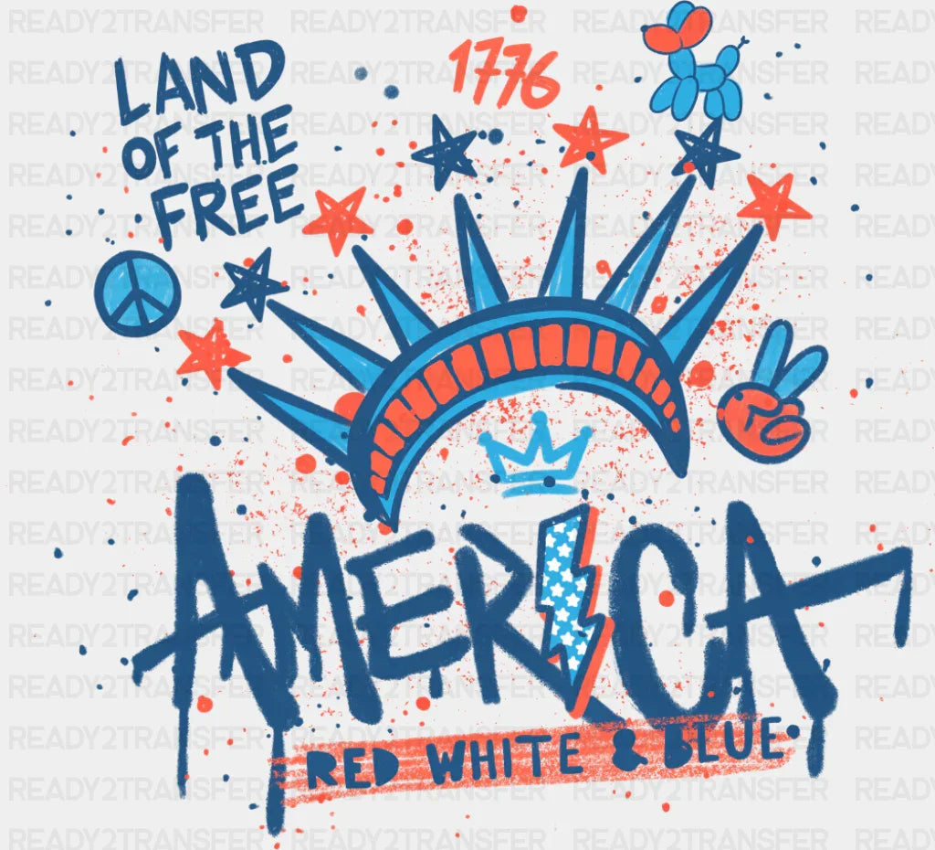 Land Of The Free America Red White & Blue - 4th Of July DTF Transfer