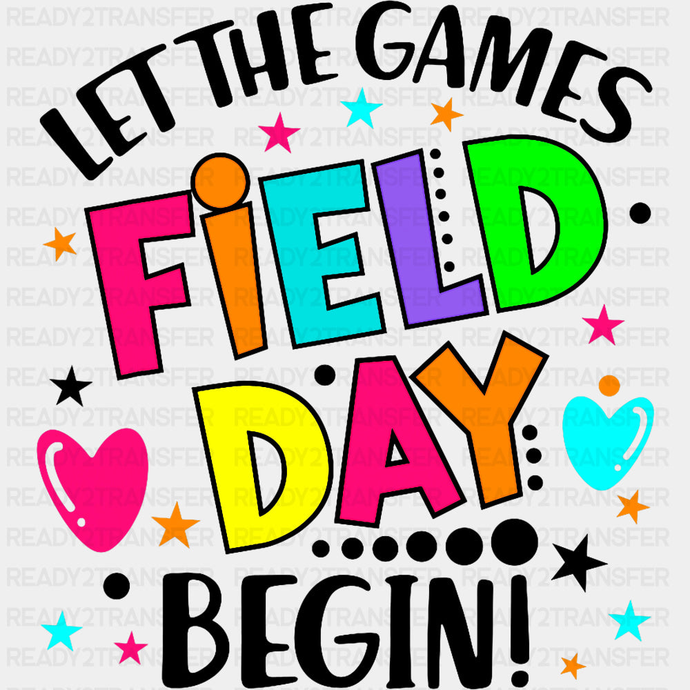 Let The Games Begin, Stars & Hearts - Field Trip DTF Transfers ready2transfer Dark Color Design (See Imaging)