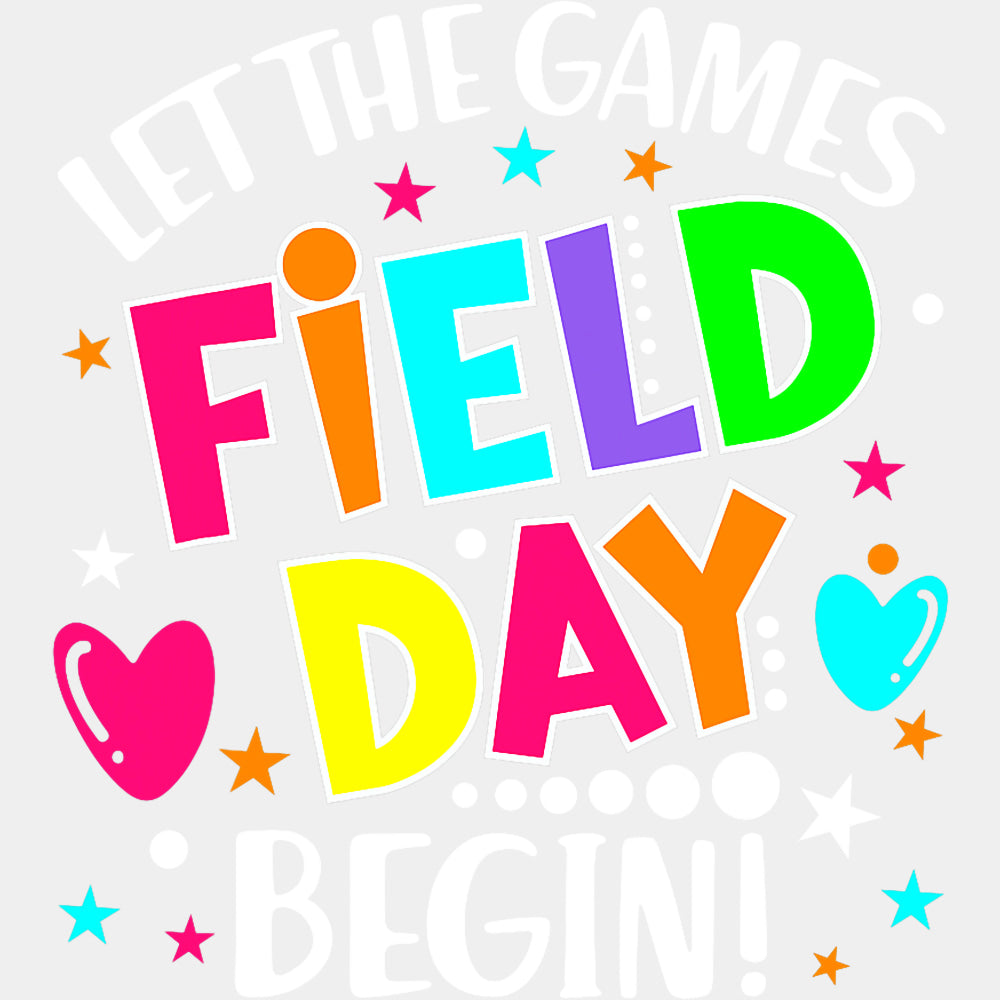 Let The Games Begin, Stars & Hearts - Field Trip DTF Transfers ready2transfer Light Color Design (See Imaging)