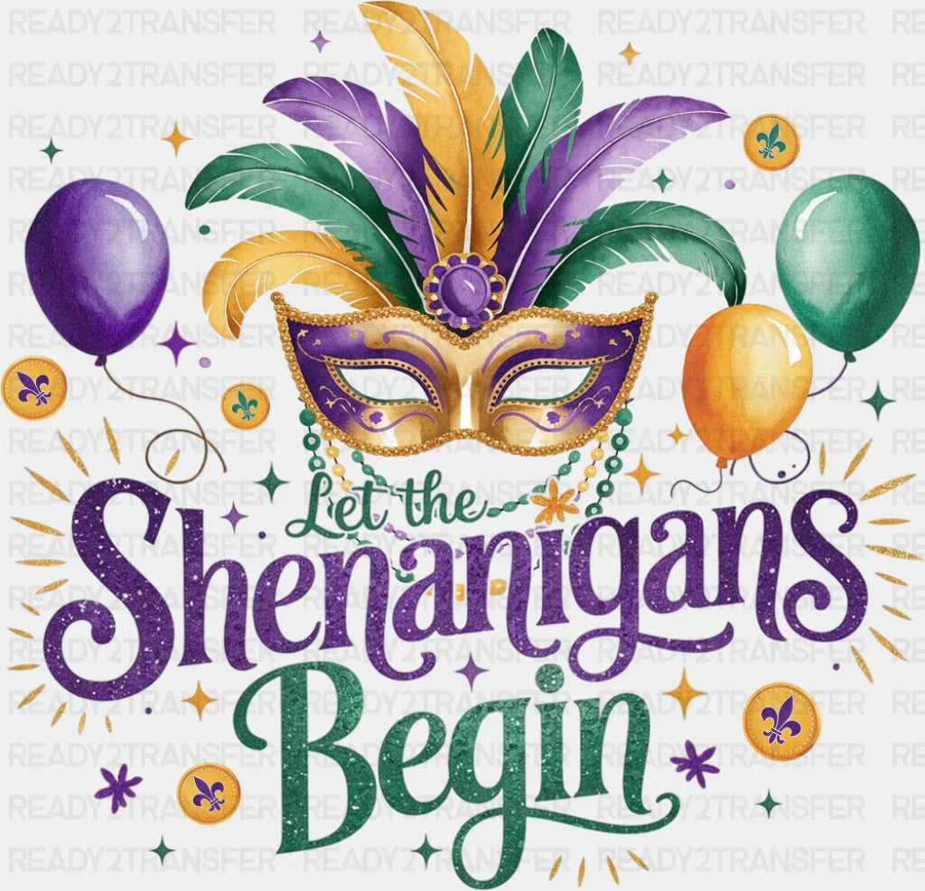 Let The Shenanigans Begin Mask Design - Mardi Gras DTF Transfer Adult Unisex - S & M (10’’) / Dark Color Design (See