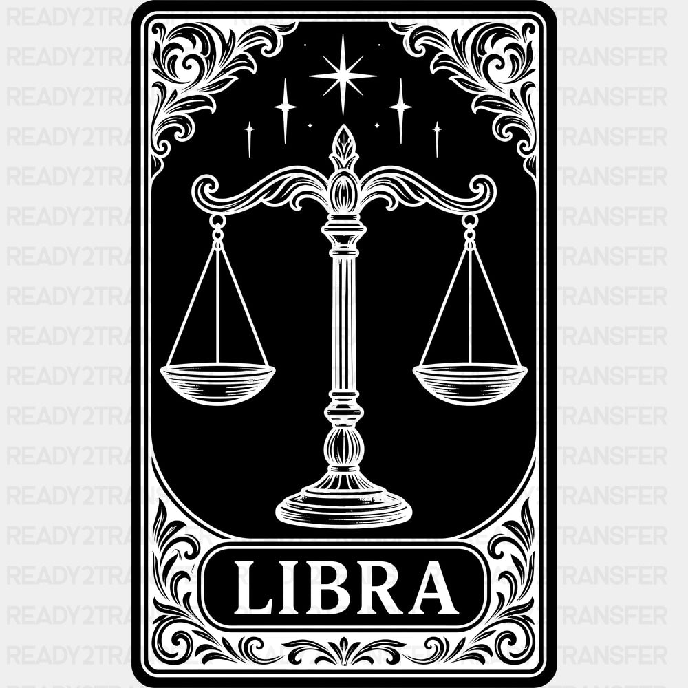 Libra Tarot Card - Zodiacs & Horoscopes DTF Transfers - Adult Unisex - S & M (10’’) / Dark Color Design (See Imaging)