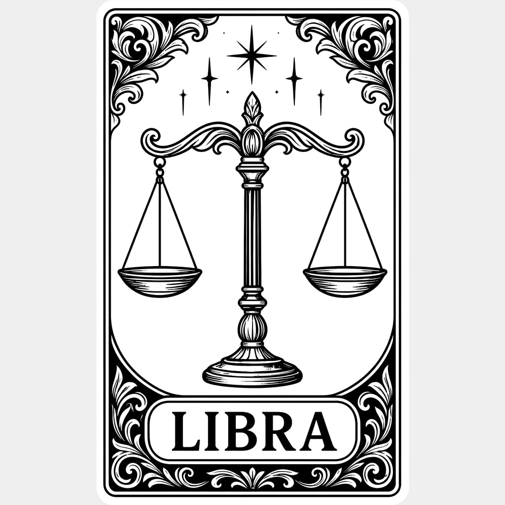 Libra Tarot Card - Zodiacs & Horoscopes DTF Transfers - Adult Unisex - S & M (10’’) / Light Color Design (See Imaging)