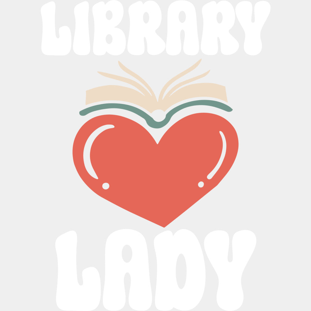 Library Lady Pink Heart - Librarian DTF Transfers Adult Unisex - S & M (10’’) / Light Color Design (See Imaging)
