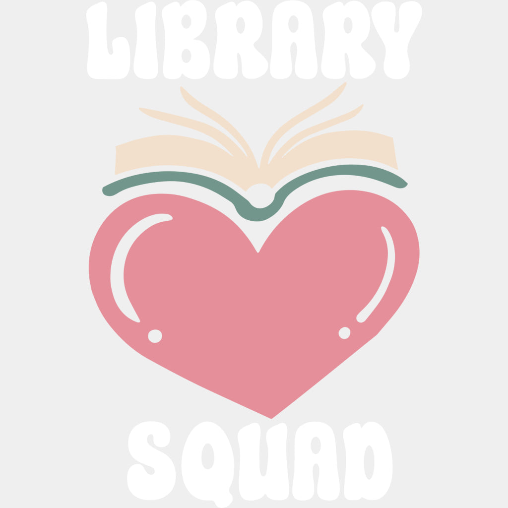 Library Squad Heart & Book - Librarian DTF Transfers Adult Unisex - S & M (10’’) / Light Color Design (See Imaging)
