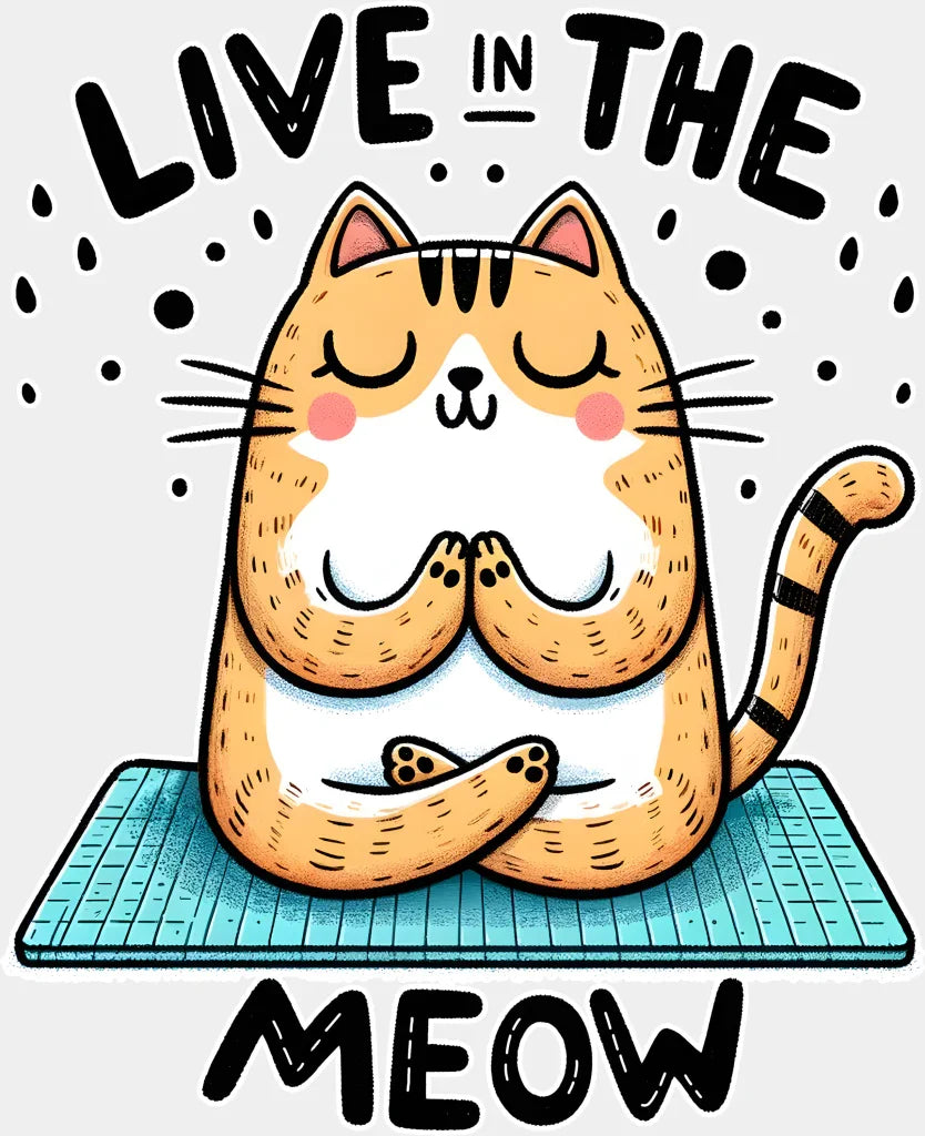 Live In The Meow - Yoga Dtf Heat Transfer Adult Unisex S & M (10’’) / White