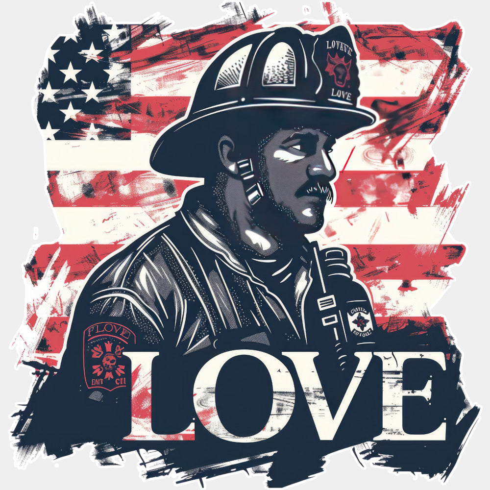 Love Firefighter US Flag - Fire Department DTF Transfers ready2transfer Light Color Design (See Imaging)