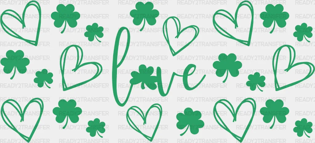 Love Heart Clovers - St Patrick Cup Wrap Uv Sticker Permanent Dtf Decal