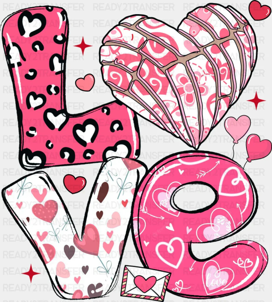 Love Heart Concha Pink Design - Valentine’s Day DTF Transfer Adult Unisex - S & M (10’’) / Dark Color Design (See