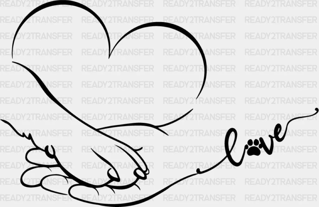 Love Heart Paw Hand - Dogs Dtf Transfer Adult Unisex S & M (10’’) / Dark Color Design (See Imaging)