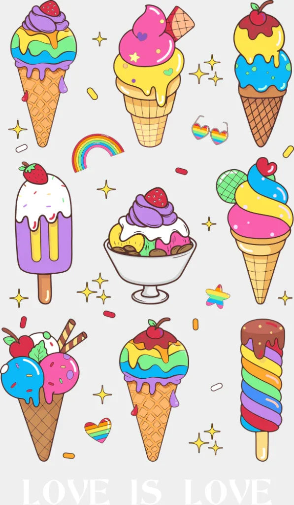 Love Is All Icecream Design - Gay DTF Transfer Adult Unisex - S & M (10’’) / Light Color Design (See Imaging)
