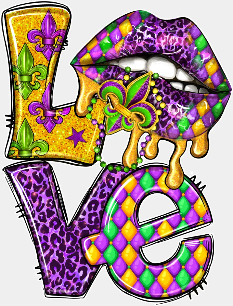 Love Lips - Mardi Gras DTF Transfer Adult Unisex - S & M (10’’) / Light Color Design (See Imaging)