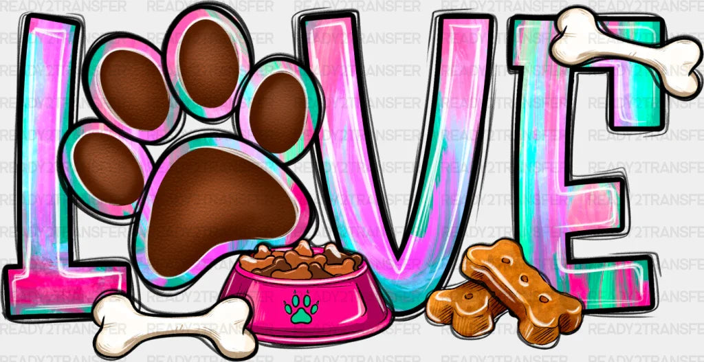 Love Paw Bones Design - Dogs Dtf Transfer Adult Unisex S & M (10’’) / Dark Color (See Imaging)