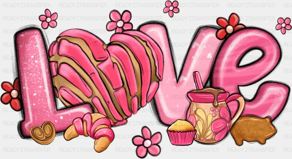 Love Pink Heart And Flowers - Valentine’s Day Dtf Transfer Adult Unisex S & M (10’’) / Dark