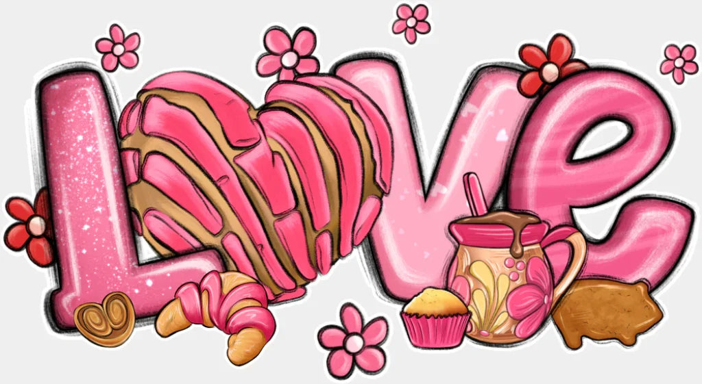 Love Pink Heart And Flowers - Valentine’s Day Dtf Transfer Adult Unisex S & M (10’’) / Light