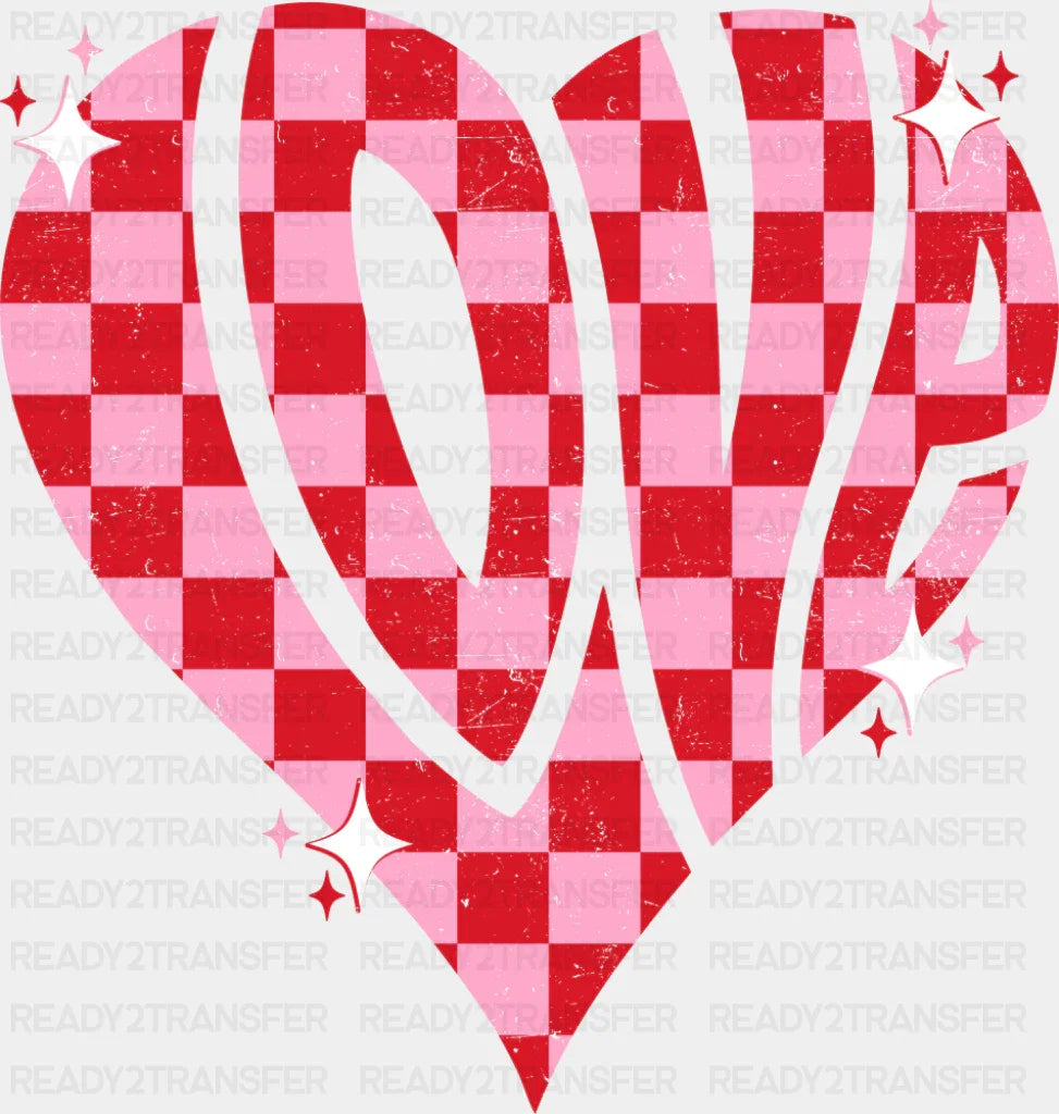Love Red And Pink Checkered Heart - Valentine’s Day DTF Transfer
