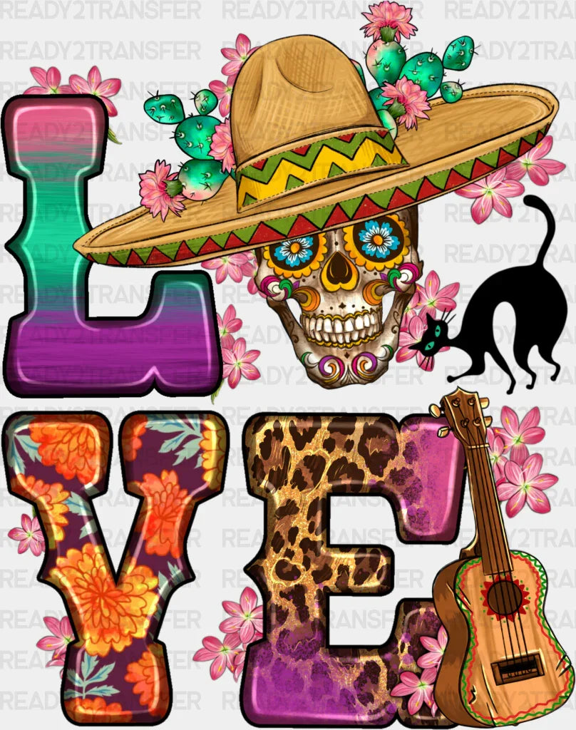 Love Skull Design - Day Of The Dead Dtf Heat Transfer