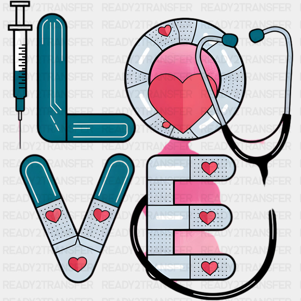 Love, Stethoscope - Nurse DTF Transfers ready2transfer Dark Color Design (See Imaging)
