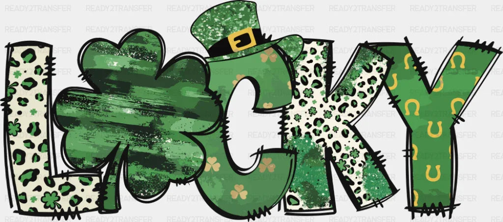 Lucky Clover Green And White Cheetah Print Design - St. Patrick’s Day DTF Transfer