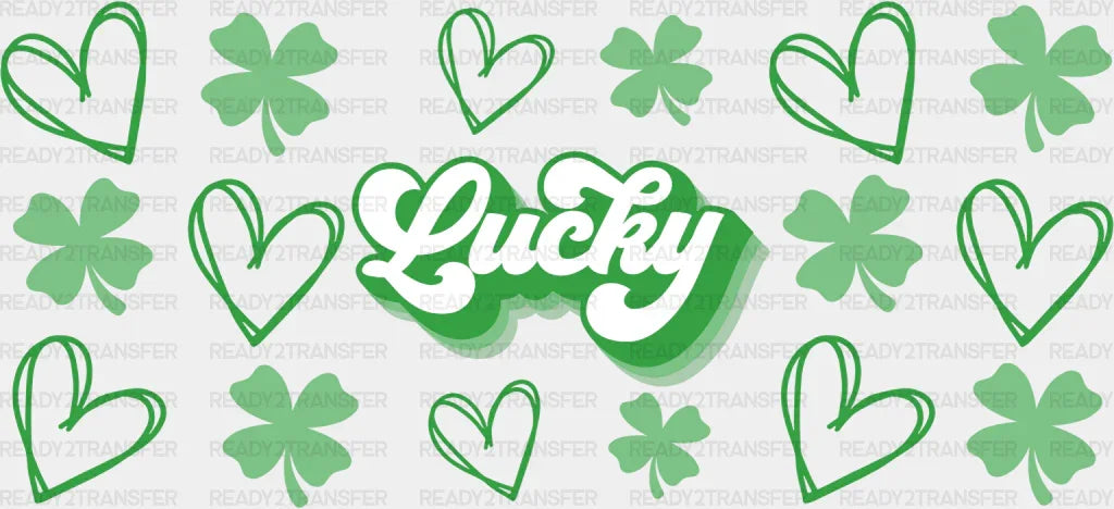 Lucky Green Hearts - St Patrick Cup Wrap Uv Sticker Permanent Dtf Decal
