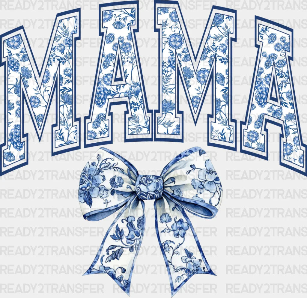 Mama Blue Ribbon Porcelain Pattern Design - Mother’s Day Dtf Transfer