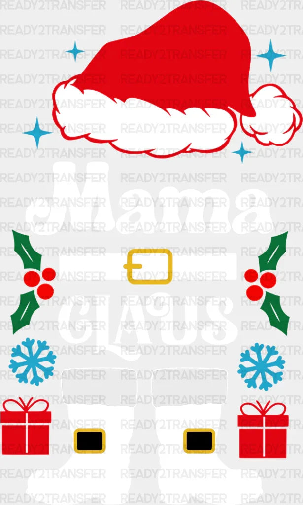 Mama Claus - Christmas Dtf Transfer Adult Unisex S & M (10’’) / Light Color Design (See Imaging)