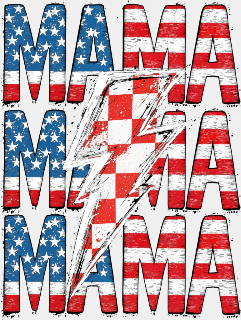 Mama Lightning Bolt - 4th Of July DTF Transfer Adult Unisex - S & M (10’’) / Light Color Design (See Imaging)