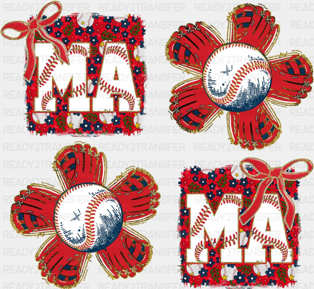 MAMA Red Baseball Flowers - Baseball DTF Transfer