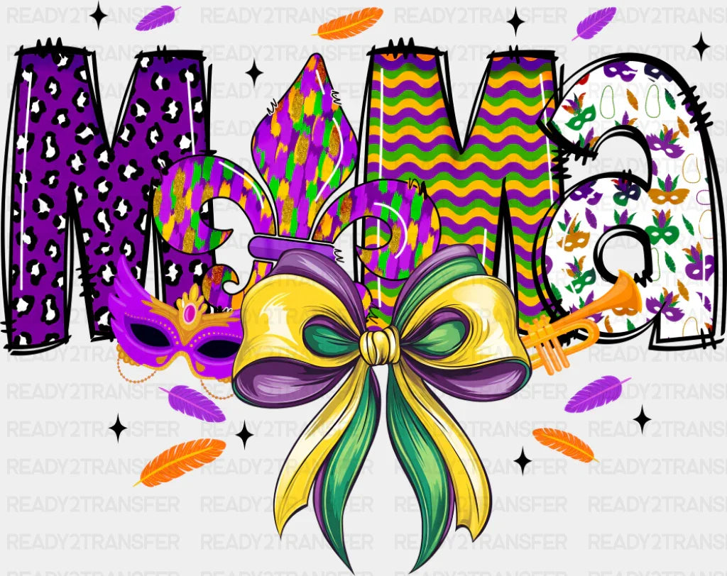 Mama Ribbon & Mask - Mardi Gras DTF Transfer Adult Unisex - S & M (10’’) / Dark Color Design (See Imaging)