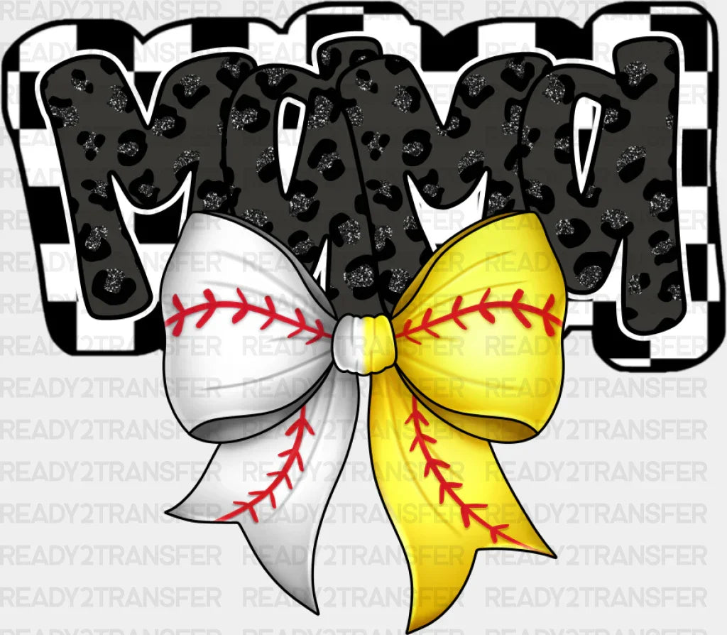 Mama White And Yellow Ribbon Design - Baseball Dtf Transfer Adult Unisex S & M (10’’) / Dark