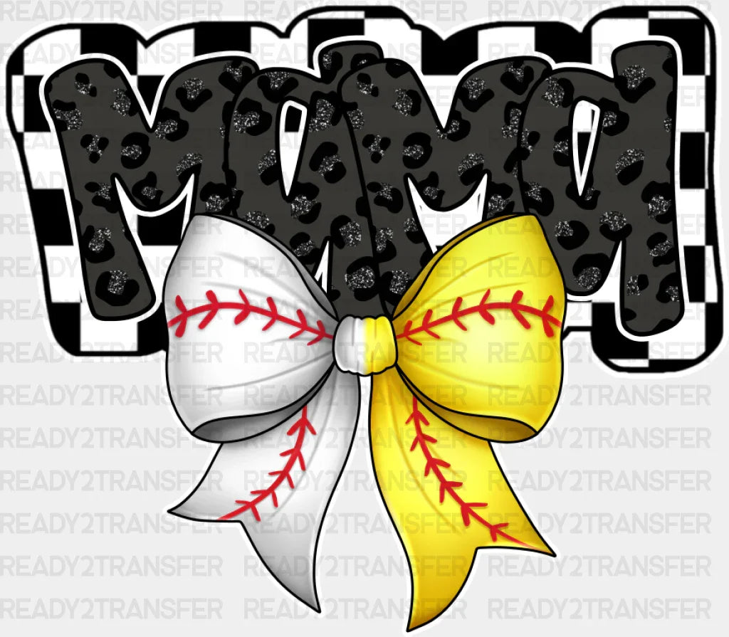 Mama White And Yellow Ribbon Design - Baseball Dtf Transfer Adult Unisex S & M (10’’) / Light