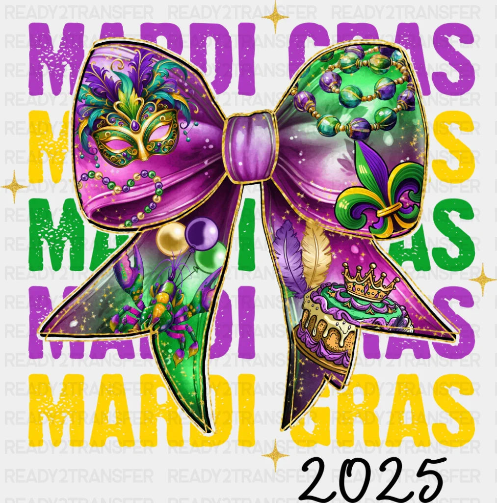 Mardi Gras 2025 Ribbon - Mardi Gras DTF Transfer Adult Unisex - S & M (10’’) / Dark Color Design (See Imaging)