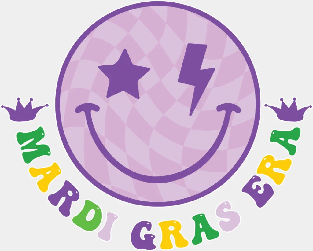 Mardi Gras Era Smiley - Mardi Gras DTF Transfer Adult Unisex - S & M (10’’) / Light Color Design (See Imaging)