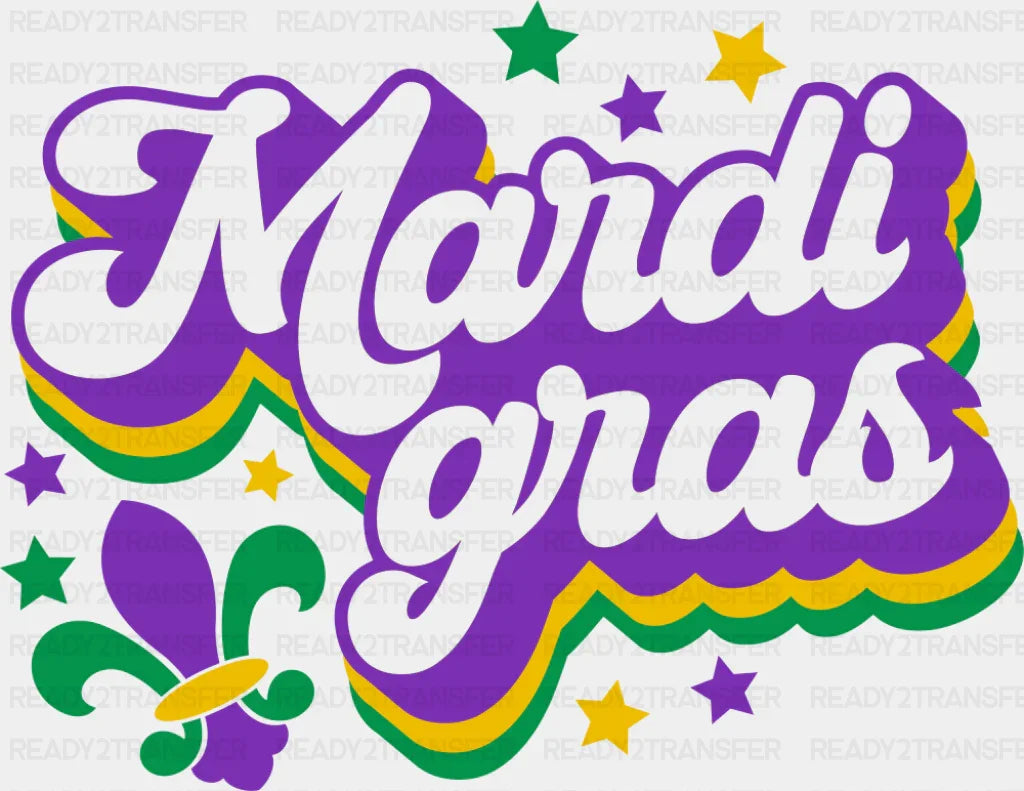 Mardi Gras Fleur de Lis - Mardi Gras DTF Transfer Adult Unisex - S & M (10’’) / Dark Color Design (See Imaging)