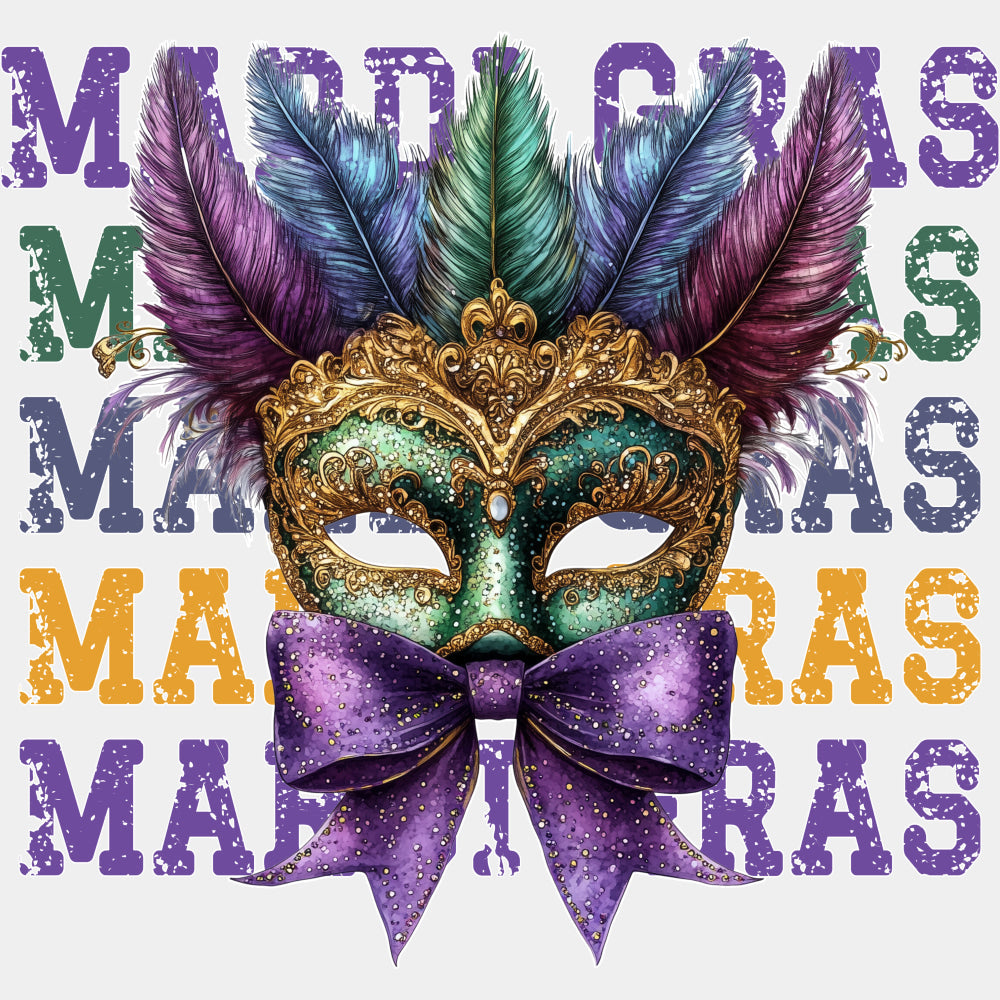 Mardi Gras Mask & Ribbon - Mardi Gras DTF Transfers ready2transfer Light Color Design (See Imaging)