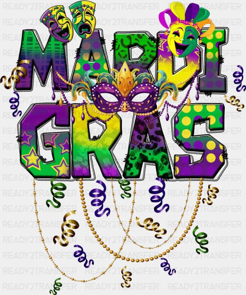 Mardi Gras Masks - Mardi Gras DTF Transfer Adult Unisex - S & M (10’’) / Dark Color Design (See Imaging)