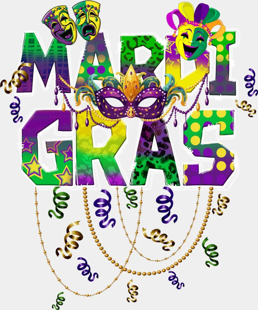 Mardi Gras Masks - Mardi Gras DTF Transfer Adult Unisex - S & M (10’’) / Light Color Design (See Imaging)