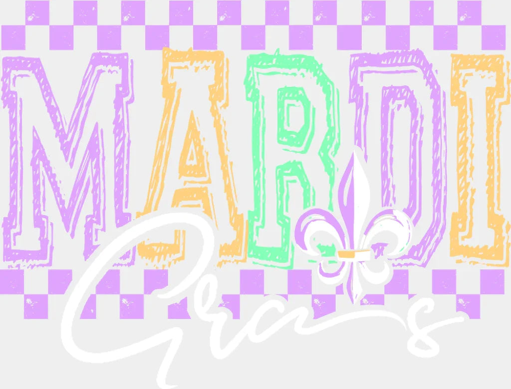 Mardi Gras Purple Checkered Design - Mardi Gras DTF Transfer Adult Unisex - S & M (10’’) / Light Color Design (See