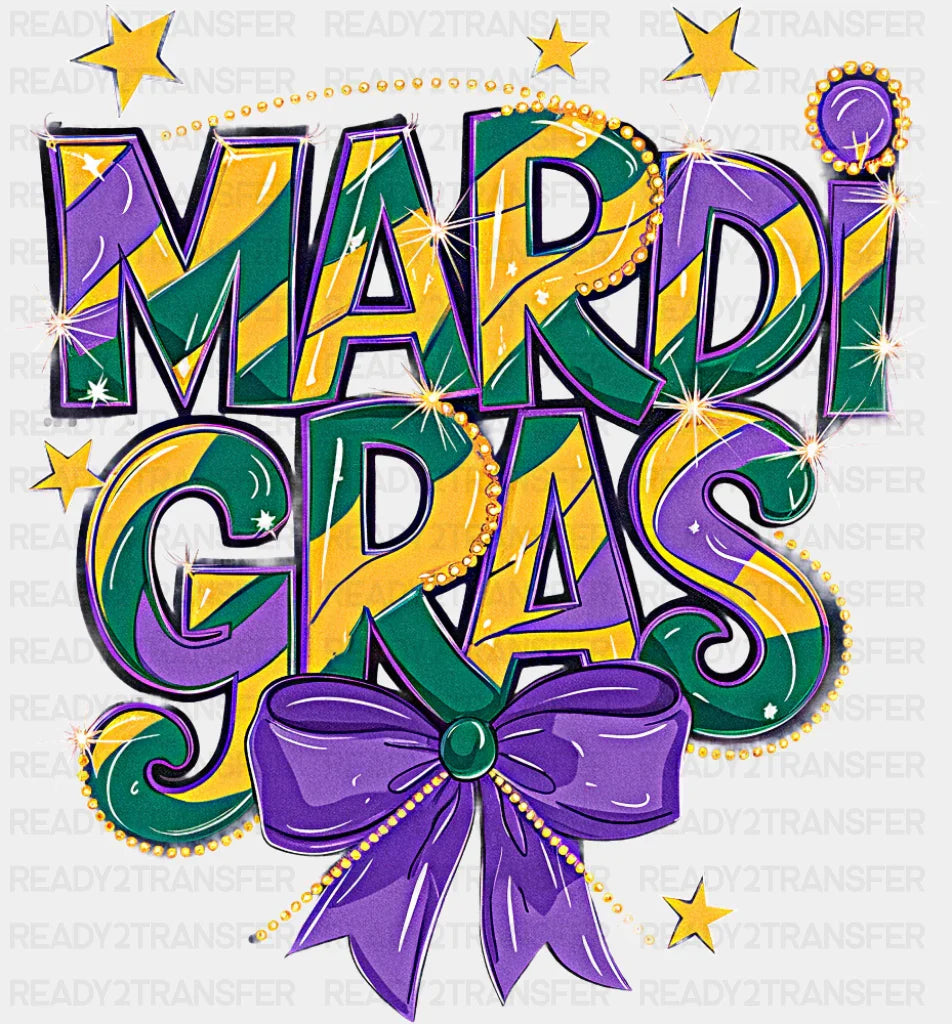 Mardi Gras Ribbon And Stars - Mardi Gras DTF Transfer