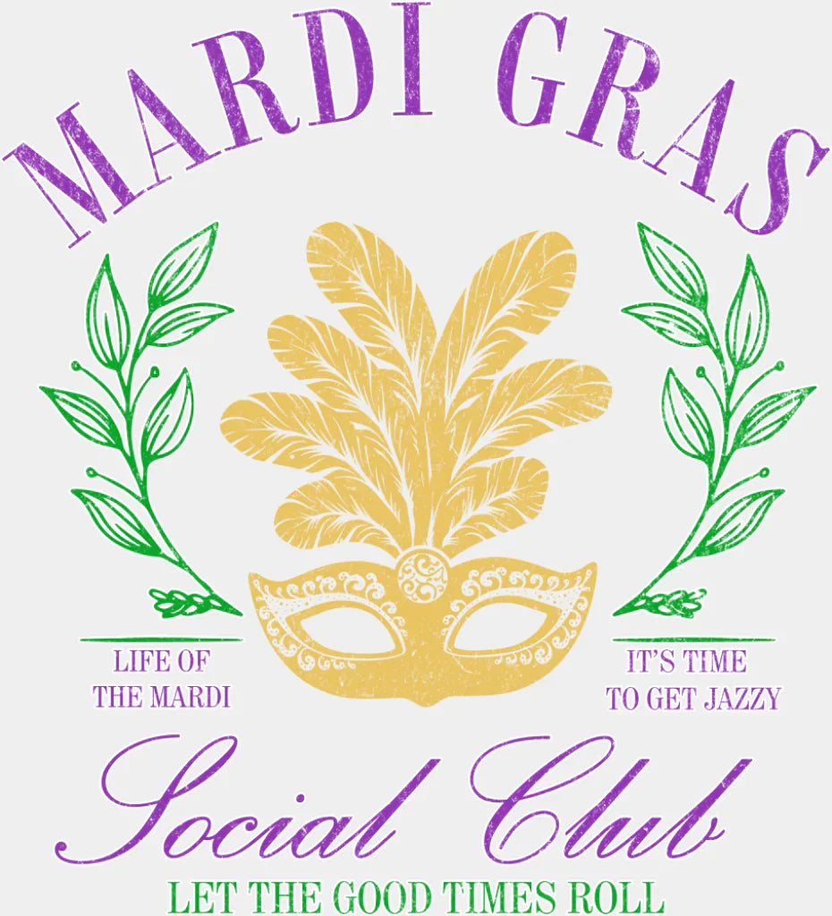 Mardi Gras Social Club Mask - Mardi Gras DTF Transfer Adult Unisex - S & M (10’’) / Light Color Design (See Imaging)
