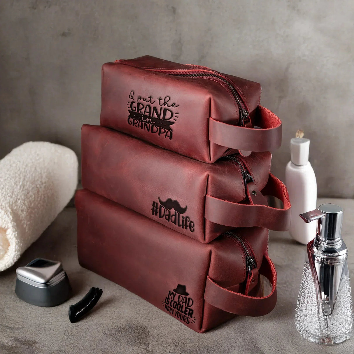 Custom Engraved Leather Dopp kit for men