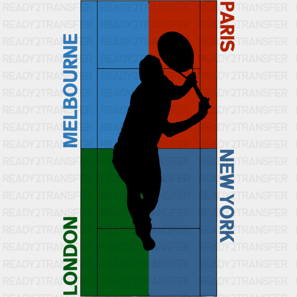 Melbourne, London, Paris, New York - Tennis DTF Transfers ready2transfer Dark Color Design (See Imaging)