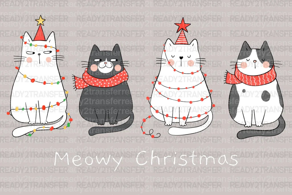 Meowy Christmas DTF Transfer ready2transfer White