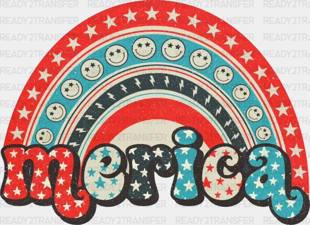 Merica Rainbow 4Th Of July Dtf Heat Transfer Independence Day Design Fourth